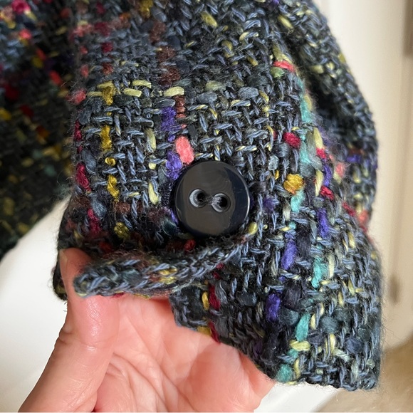 Navy Blue, Multi-Plaid Textured Tweed Retro Blazer/Jacket w/ portrait collar. - Picture 11 of 13